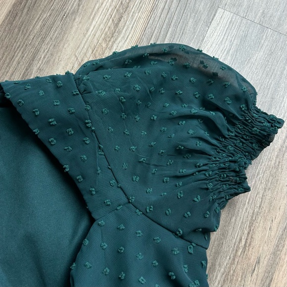 NWOT Lulus Romance Abounds Emerald Swiss Dot Puff Sleeve Midi Dress - Picture 12 of 16